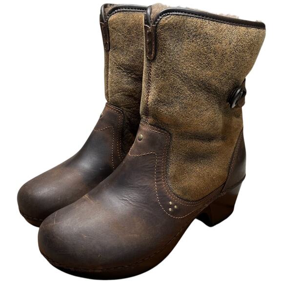 Dansko Shoes - DANSkO Stormy Women's Size 9.5-10 Brown Leather Suede Fold Over Shearling Boots